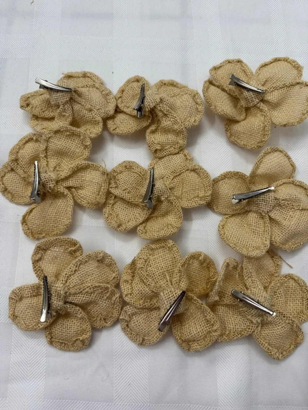 Set of 9 Burlap Flower Accents - Natural Burlap Floral Embellishments